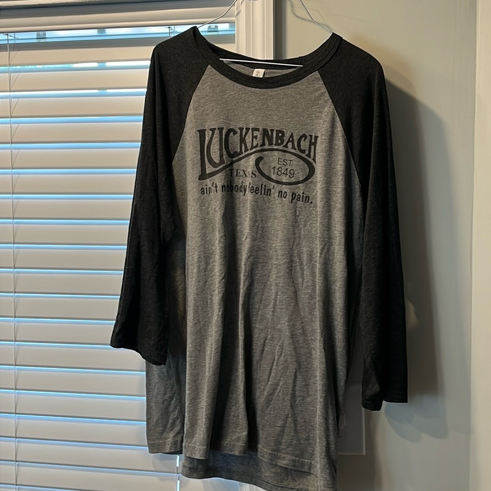 Luckenbach Texas 3/4 black/gray tshirt gently used size ladies XL